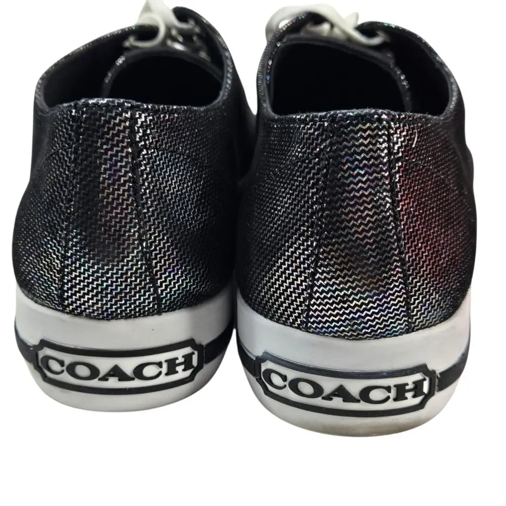 Coach Ian Sneakers Womens Sz 10 Black Iridescent Patent Leather Cap Toe Low Top